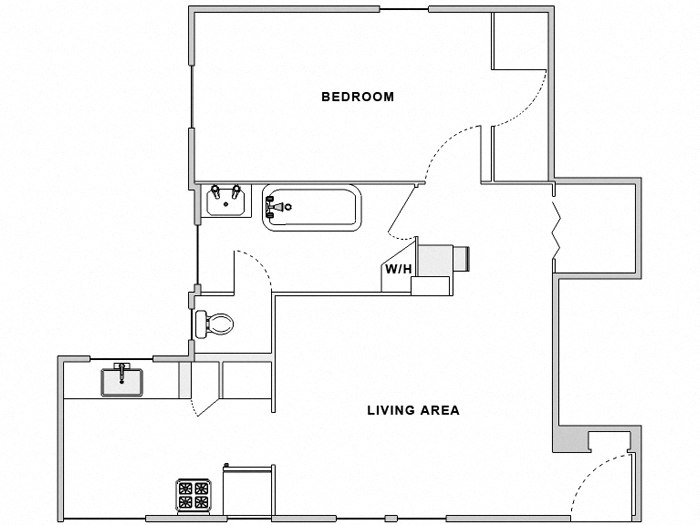 Floor plan for 1 bed, 1 bath, 515 sqft
